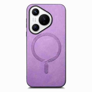 For Huawei Pura 70 Pro+ Solid Color Retro Magsafe PU Back Cover Phone Case(Purple)