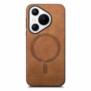 For Huawei Pura 70 Pro+ Solid Color Retro Magsafe PU Back Cover Phone Case(Brown)