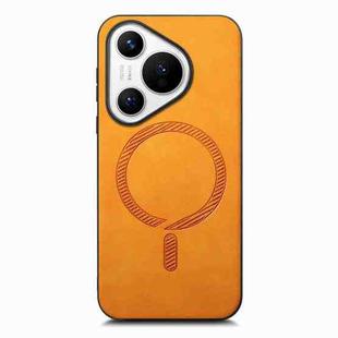 For Huawei Pura 70 Ultra Solid Color Retro Magsafe PU Back Cover Phone Case(Yellow)