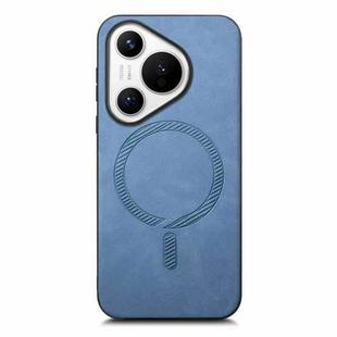 For Huawei Pura 70 Ultra Solid Color Retro Magsafe PU Back Cover Phone Case(Blue)
