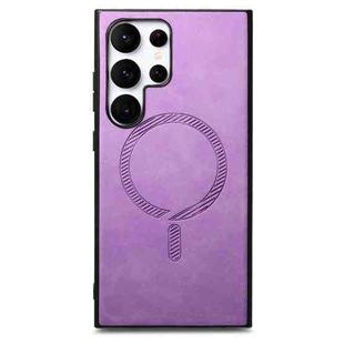 For Samsung Galaxy S24 Ultra 5G Solid Color Retro Magsafe PU Back Cover Phone Case(Purple)