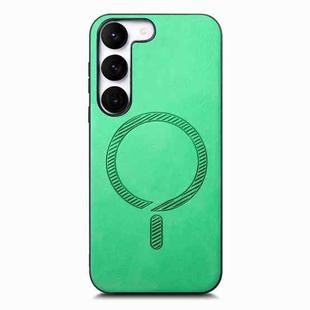 For Samsung Galaxy S23 5G Solid Color Retro Magsafe PU Back Cover Phone Case(Green)