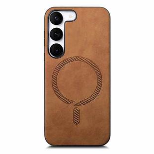 For Samsung Galaxy S23 5G Solid Color Retro Magsafe PU Back Cover Phone Case(Brown)