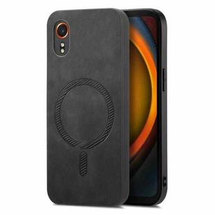 For Samsung Galaxy XCover 7 Solid Color Retro Magsafe PU Back Cover Phone Case(Black)