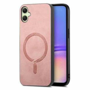 For Samsung Galaxy A05 Solid Color Retro Magsafe PU Back Cover Phone Case(Pink)