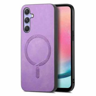 For Samsung Galaxy A24 5G Solid Color Retro Magsafe PU Back Cover Phone Case(Purple)