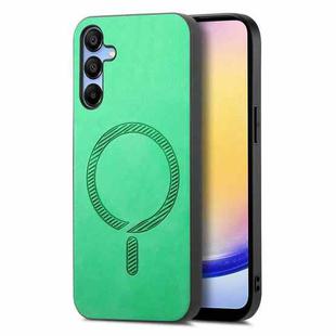 For Samsung Galaxy A25 Solid Color Retro Magsafe PU Back Cover Phone Case(Green)