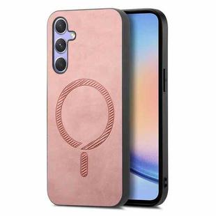 For Samsung Galaxy A34 5G Solid Color Retro Magsafe PU Back Cover Phone Case(Pink)