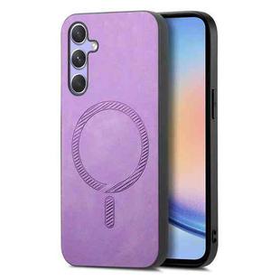 For Samsung Galaxy A34 5G Solid Color Retro Magsafe PU Back Cover Phone Case(Purple)