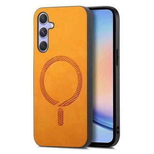 For Samsung Galaxy A34 5G Solid Color Retro Magsafe PU Back Cover Phone Case(Yellow)