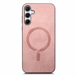 For Samsung Galaxy A35 5G Solid Color Retro Magsafe PU Back Cover Phone Case(Pink)