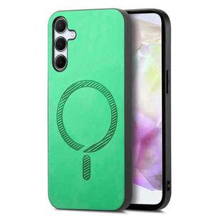 For Samsung Galaxy A35 5G Solid Color Retro Magsafe PU Back Cover Phone Case(Green)