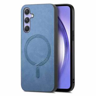 For Samsung Galaxy A54 5G Solid Color Retro Magsafe PU Back Cover Phone Case(Blue)