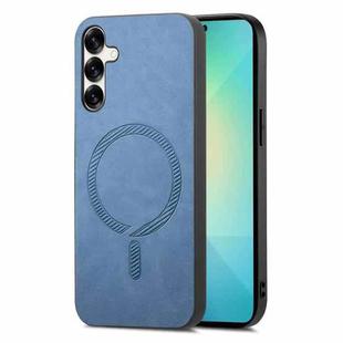 For Samsung Galaxy S25 5G Solid Color Retro Magsafe PU Back Cover Phone Case(Blue)