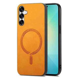 For Samsung Galaxy S25+ 5G Solid Color Retro Magsafe PU Back Cover Phone Case(Yellow)