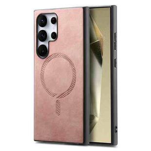 For Samsung Galaxy S25 Ultra 5G Solid Color Retro Magsafe PU Back Cover Phone Case(Pink)