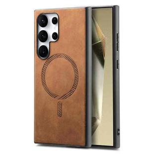 For Samsung Galaxy S25 Ultra 5G Solid Color Retro Magsafe PU Back Cover Phone Case(Brown)