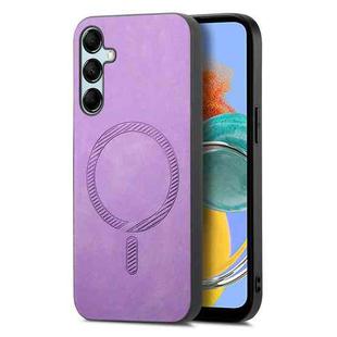 For Samsung Galaxy M14 5G Solid Color Retro Magsafe PU Back Cover Phone Case(Purple)