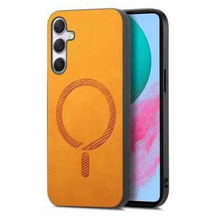 For Samsung Galaxy M54 / F54 5G Solid Color Retro Magsafe PU Back Cover Phone Case(Yellow)