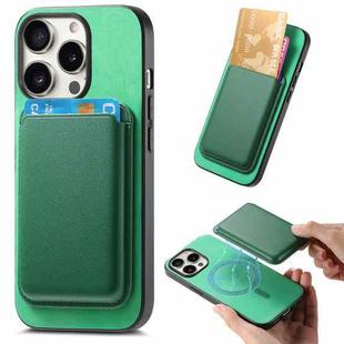 For iPhone 15 Pro Retro Magsafe Card Bag PU Back Cover Phone Case(Green)