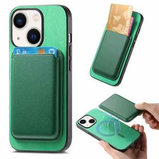 For iPhone 14 Plus Retro Magsafe Card Bag PU Back Cover Phone Case(Green)