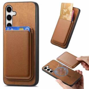 For Samsung Galaxy S23 FE 5G Retro Magsafe Card Bag PU Back Cover Phone Case(Brown)