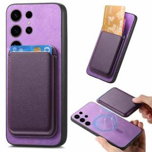 For Samsung Galaxy S23 Ultra 5G Retro Magsafe Card Bag PU Back Cover Phone Case(Purple)