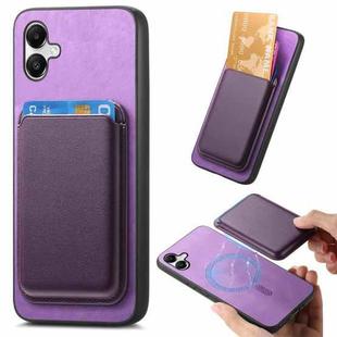 For Samsung Galaxy A05 Retro Magsafe Card Bag PU Back Cover Phone Case(Purple)