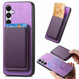 For Samsung Galaxy A05S Retro Magsafe Card Bag PU Back Cover Phone Case(Purple)