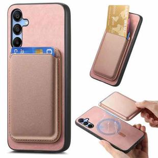 For Samsung Galaxy A35 Retro Magsafe Card Bag PU Back Cover Phone Case(Pink)