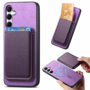 For Samsung Galaxy F15/M15 Retro Magsafe Card Bag PU Back Cover Phone Case(Purple)