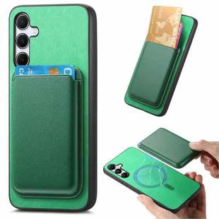 For Samsung Galaxy F15/M15 Retro Magsafe Card Bag PU Back Cover Phone Case(Green)