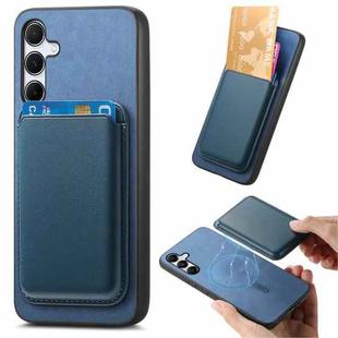 For Samsung Galaxy F15/M15 Retro Magsafe Card Bag PU Back Cover Phone Case(Blue)