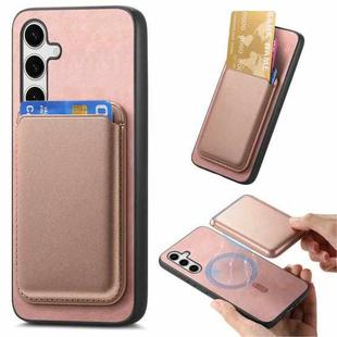 For Samsung Galaxy S25+ 5G Retro Magsafe Card Bag PU Back Cover Phone Case(Pink)