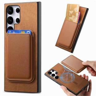 For Samsung Galaxy S25 Ultra 5G Retro Magsafe Card Bag PU Back Cover Phone Case(Brown)