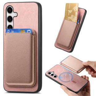 For Samsung Galaxy S24 FE 5G Retro Magsafe Card Bag PU Back Cover Phone Case(Pink)