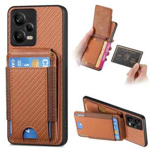 For Xiaomi Poco X5 Carbon Fiber Vertical Flip Wallet Stand Phone Case(Brown)