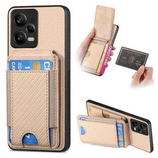 For Xiaomi Poco X5 Carbon Fiber Vertical Flip Wallet Stand Phone Case(Khaki)