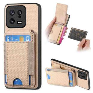 For Xiaomi 13 Carbon Fiber Vertical Flip Wallet Stand Phone Case(Khaki)