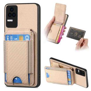 For Xiaomi Redmi K40S Carbon Fiber Vertical Flip Wallet Stand Phone Case(Khaki)