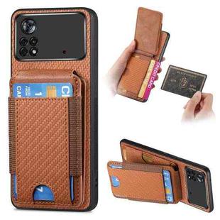 For Xiaomi Poco X4 Pro 5G Carbon Fiber Vertical Flip Wallet Stand Phone Case(Brown)
