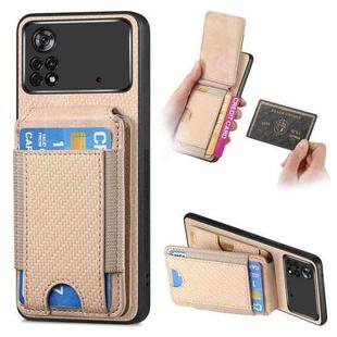 For Xiaomi Poco X4 Pro 5G Carbon Fiber Vertical Flip Wallet Stand Phone Case(Khaki)