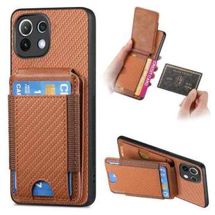 For Xiaomi Mi 11 Lite Carbon Fiber Vertical Flip Wallet Stand Phone Case(Brown)