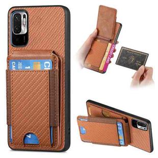For Xiaomi Redmi Note 10 5G Carbon Fiber Vertical Flip Wallet Stand Phone Case(Brown)