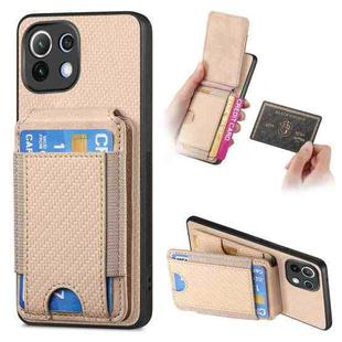 For Xiaomi Mi 11 Carbon Fiber Vertical Flip Wallet Stand Phone Case(Khaki)