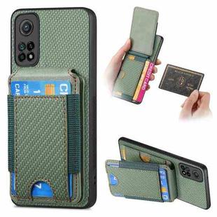 For Xiaomi Mi 10T 5G Carbon Fiber Vertical Flip Wallet Stand Phone Case(Green)