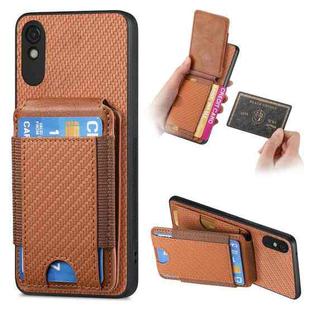 For Xiaomi Redmi 9A Carbon Fiber Vertical Flip Wallet Stand Phone Case(Brown)
