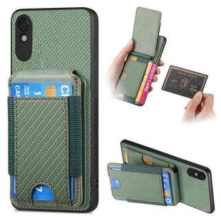 For Xiaomi Redmi 9A Carbon Fiber Vertical Flip Wallet Stand Phone Case(Green)