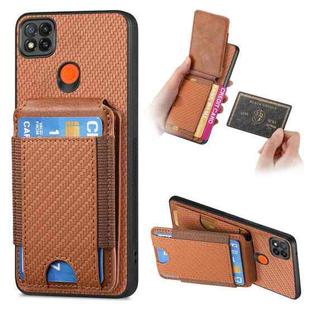 For Xiaomi Redmi 9C Carbon Fiber Vertical Flip Wallet Stand Phone Case(Brown)