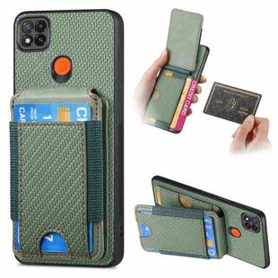 For Xiaomi Redmi 9C Carbon Fiber Vertical Flip Wallet Stand Phone Case(Green)